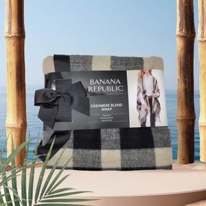 Banana Republic Cashmere Blend Wrap Blanket Fringe Beige Gray One Size W…
